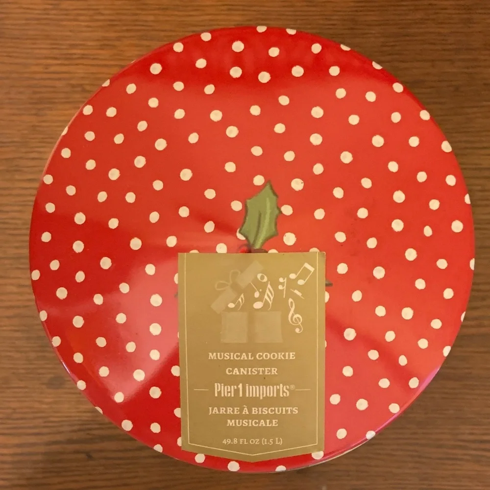 Pier 1 Christmas Rotating Musical Cookie Tin with Winter Dogs PlaysJingle Bells